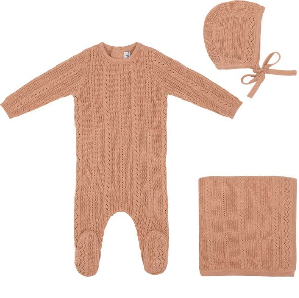 Pointelle Knit Footie w/ Hat And Blanket