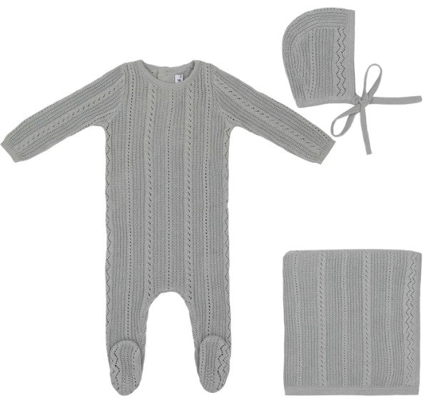Pointelle Knit Footie w/ Hat And Blanket