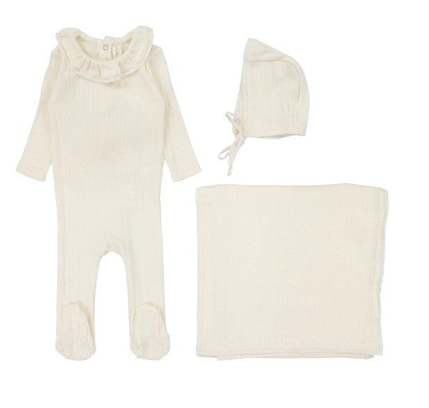 Fine Pointelle Collar Layette Set