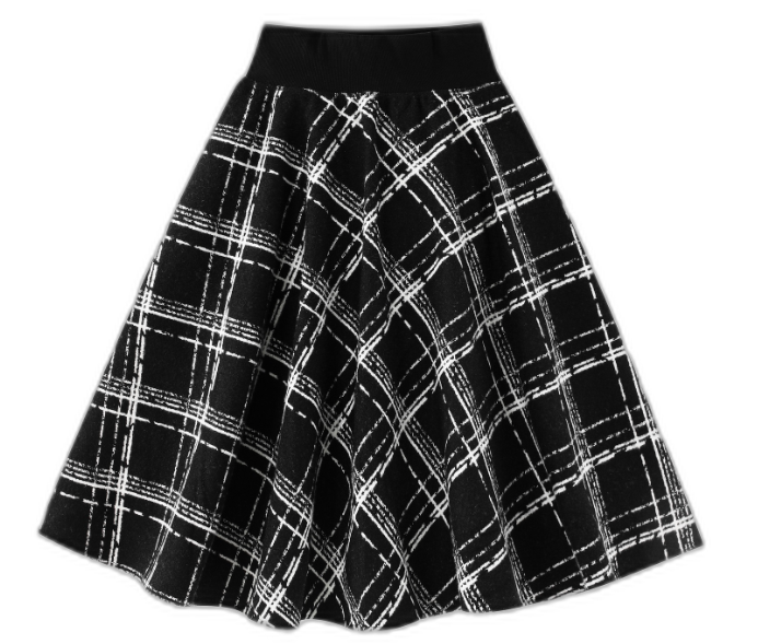 Plaid Yoke Circle Skirt - BLACK