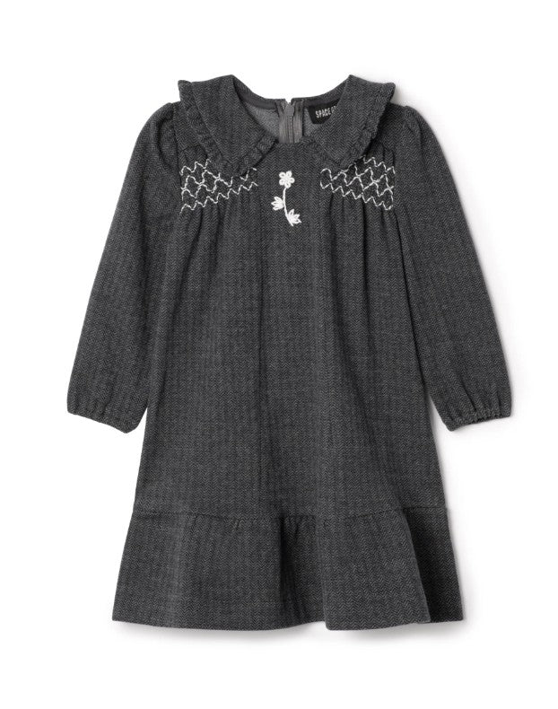 Stretch Herringbone Dress W Smocking
