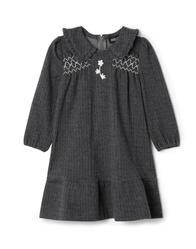 Stretch Herringbone Dress W Smocking