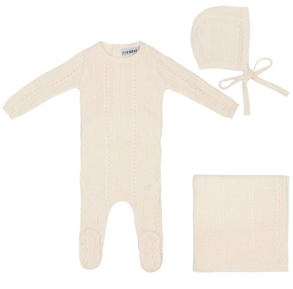 Pointelle Knit Footie w/ Hat And Blanket