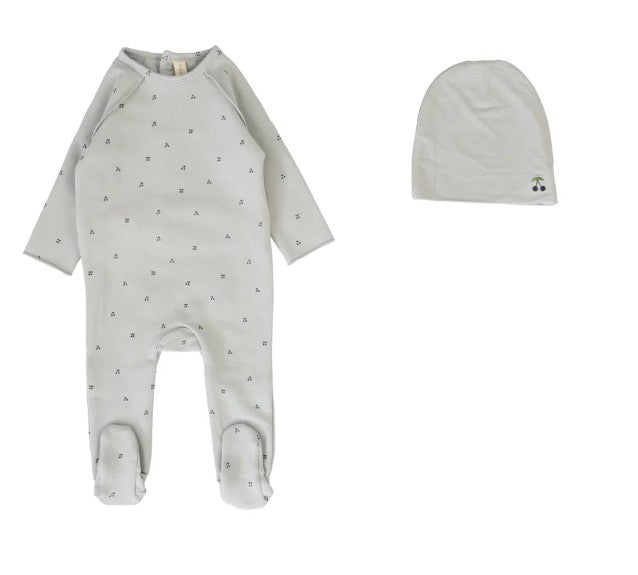 Cherry Print Footie Set With Hat