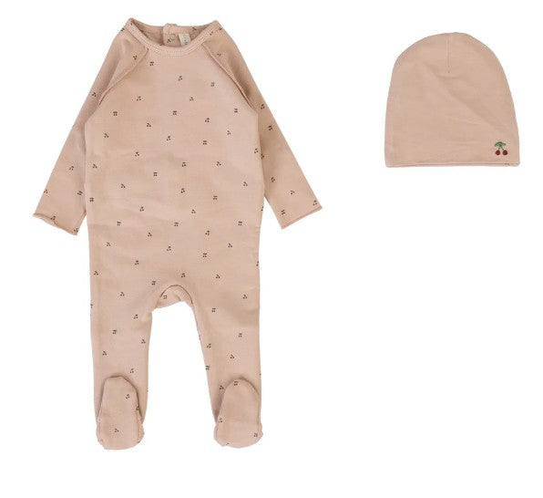 Cherry Print Footie Set With Hat