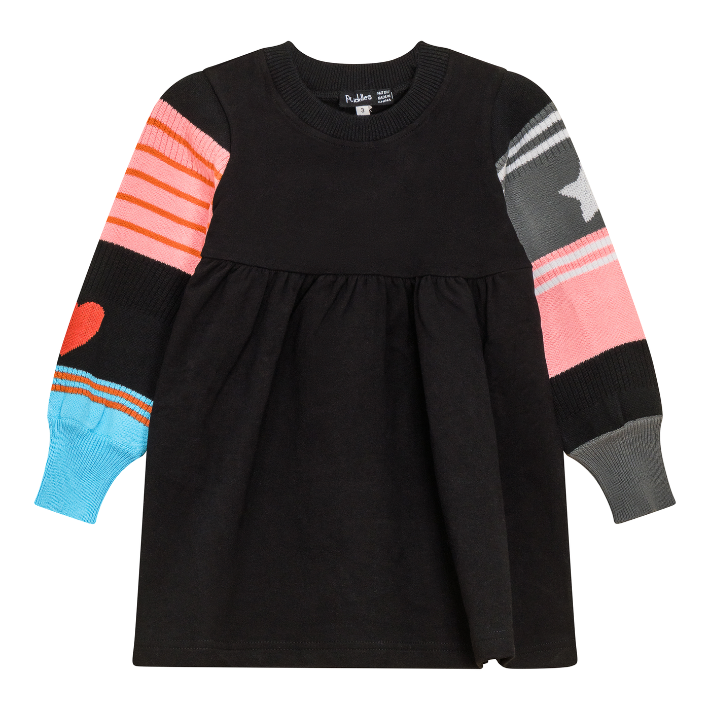 Girl Fleece Dress With Striped Knit Sleeves