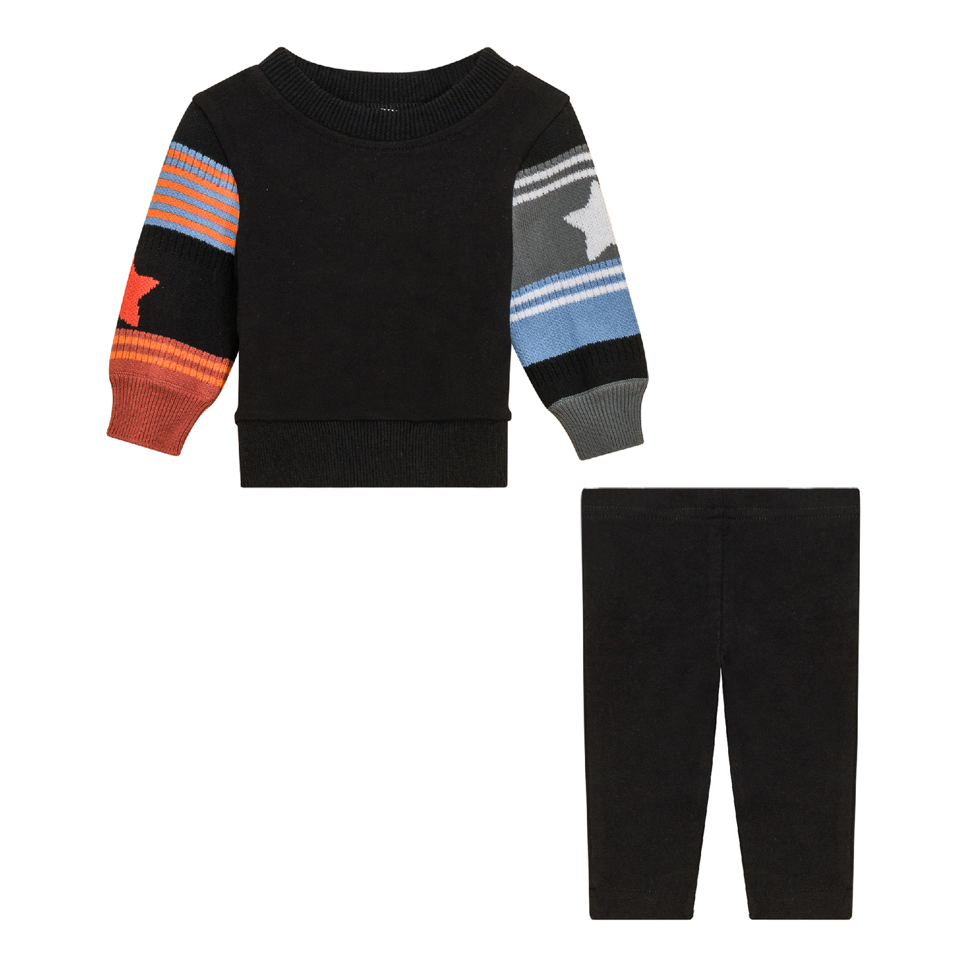 Baby 2 PC Terry Set With Striped Knit Sleeves