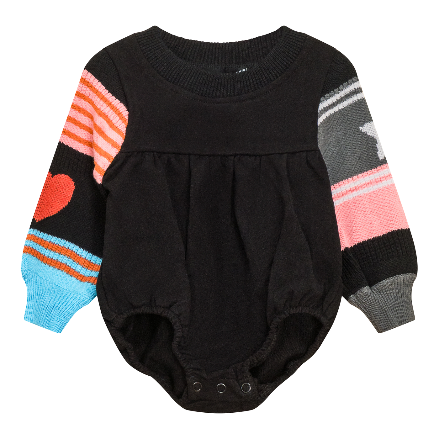 Baby Girl Fleece Onesie With Striped Knit Sleeves