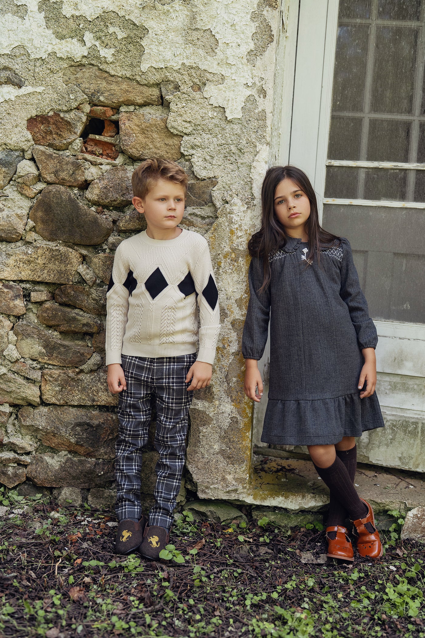 Stretch Herringbone Dress W Smocking
